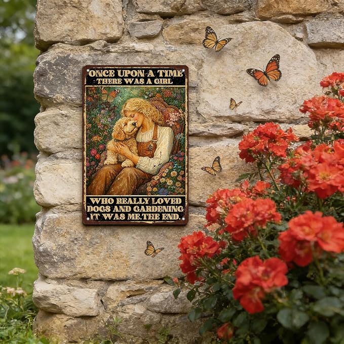 Funny Garden Decor Gardening Sign There was A Girl Who Really Loved Dogs Vintage Metal Tin Sign Wall Decor for Garden Outdoor Yard Farmhouse 12x16 Inch