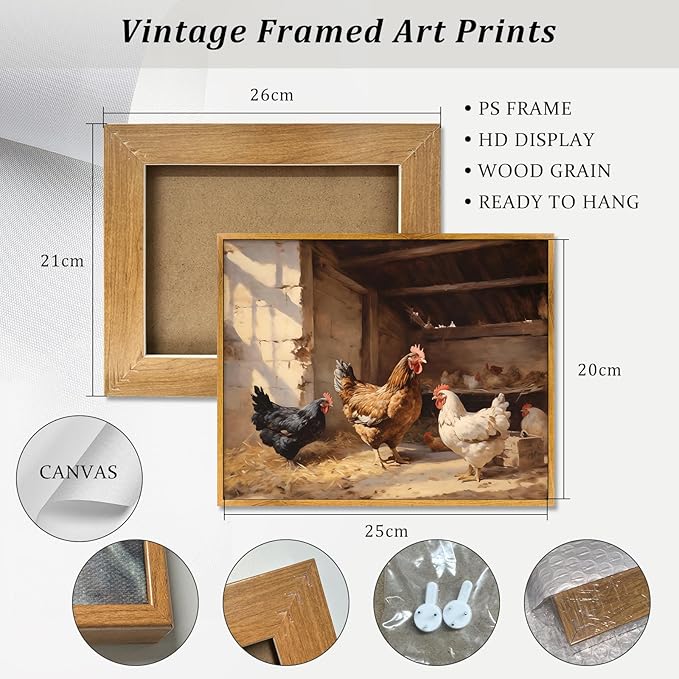 Farmhouse Animal Pictures Modern Chicken Wall Art Retro Rooster Poster Rustic Chicken Painting Abstract Animal Prints Farmhouse Rooster Pictures Vintage Chicken Wall Art Country Artwork 8x10 in Framed