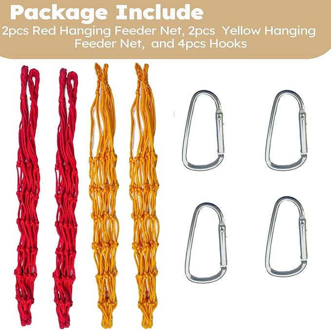Chicken Vegetable Hanging Feeder 4 PCS, Reusable String Bag with Hook for Chicken Toys, Poultry Fruit Holder for Hens and Ducks, No Mess Lettuce Cabbage Feeder for Enrichment, Coop Accessories