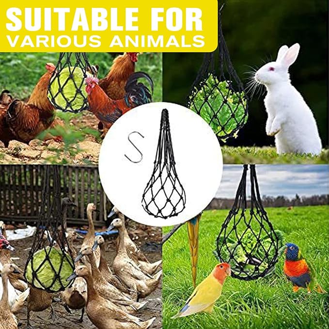 4PCS Hanging Chicken Feeder, Poultry Fruit Holder & Vegetable Mesh Bag for Chickens, Hens, Ducks & Large Birds