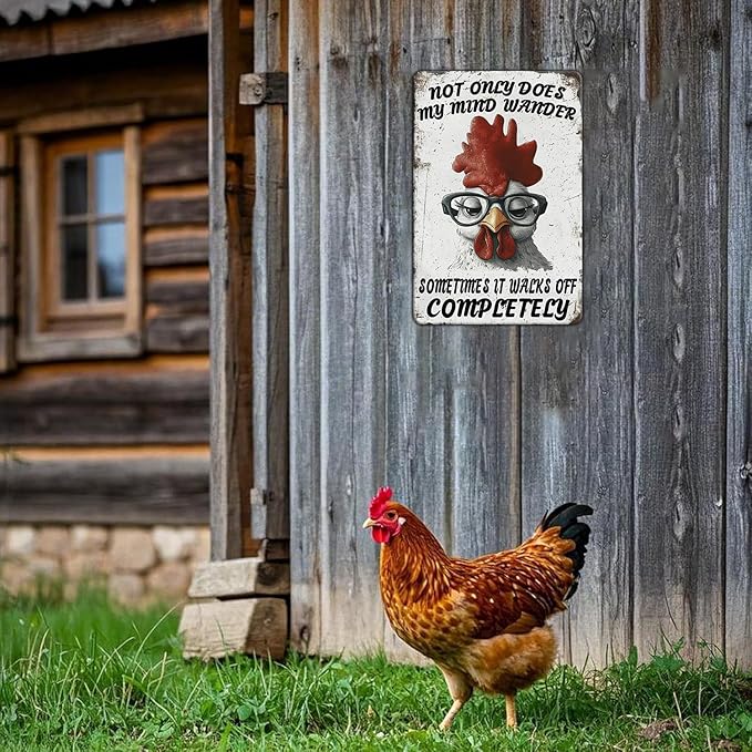 Funny Chicken Signs Not Only Does My Mind Wander Aluminium Sign Metal Chicken Signs Decor Home Ktichen Farm Are Wall 12x8 Inch Vintage Chicken Signs For Coop Metal Tin Signs Poster