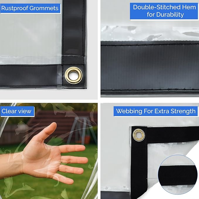 Covers & All Heavy Duty Clear Vinyl Tarp – 20 Mil Waterproof Clear Tarp with Grommets for Patio, Porch, Gazebo, Greenhouse & Chicken Coop (5 x 10 ft)