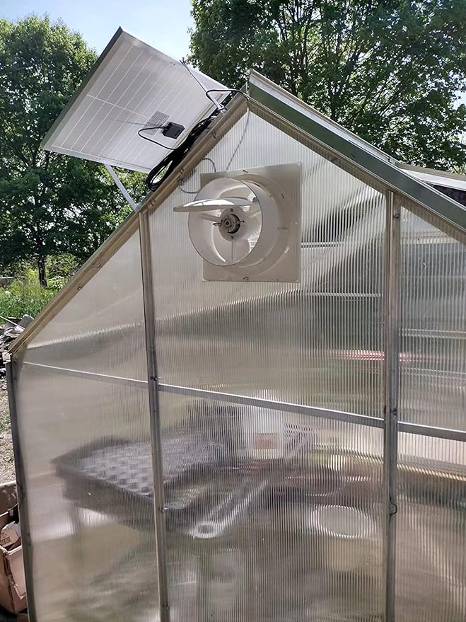 Solar Powered Exhaust Fan, 25W Solar Panel + 8" Ventilation Vent Fan for Outside Greenhouse, Chicken Coop, Shed, Pet House