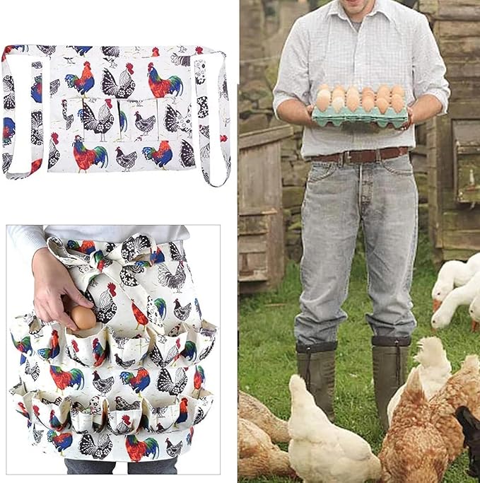Egg Apron with 12 Deep Pockets, Egg Collecting Apron for Chicken Duck Goose Eggs, Gathering Holding Apron for Housewife Farmhouse