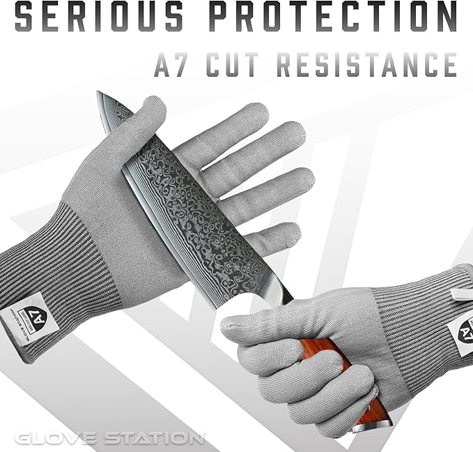 Glove Station Ultra Durable Series Cut Resistant Gloves - Cutting Gloves for Chefs, BBQ and Cooking - Level 7 Protection, Food Grade Safe Cut - Granite Gray, Small