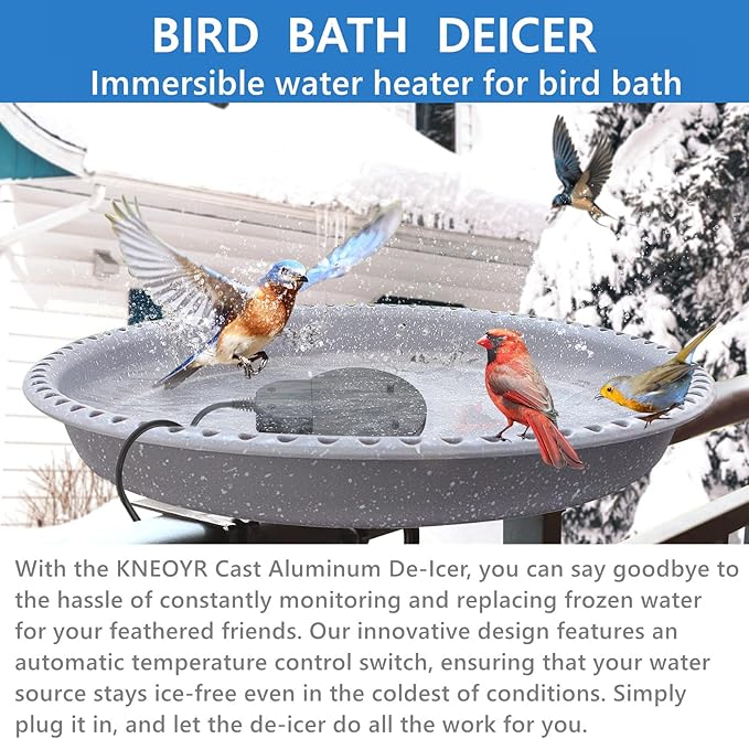 500W De-icer Submersible Bird Bath Heater - Ideal for Livestock, Poultry, Horses, Cows, Birds, Chicken Waterers - Winter Use - Aluminum Cast for Efficiency