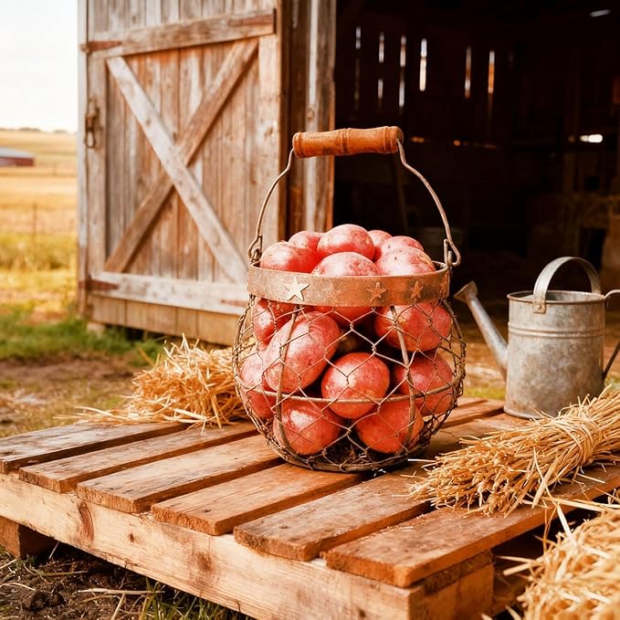 Chicken Wire Egg Basket for Gathering Fresh Eggs, Rustic Farmhouse Egg Collecting Basket with Handle Star Décor for Kitchen Storage Holder Organizer Easter Display Decoration | by TAIANLE