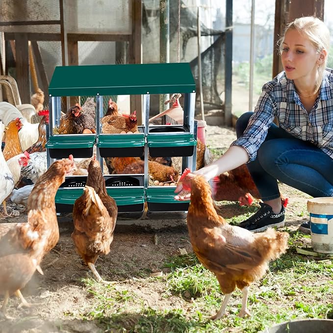 Metal Chicken Nesting Boxes, Roll Away Egg Collection with Lid Cover to Protect Eggs, Easy Clean Ventilated Design for Chicken Coop, Hen Roosting Boxes for Laying
