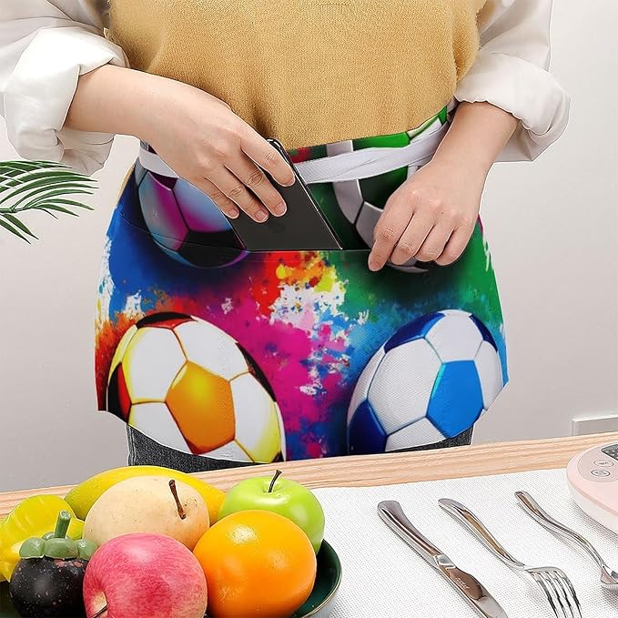 Unisex Apron for Cooking Server Waitress Half Waist Apron with 3 Pockets