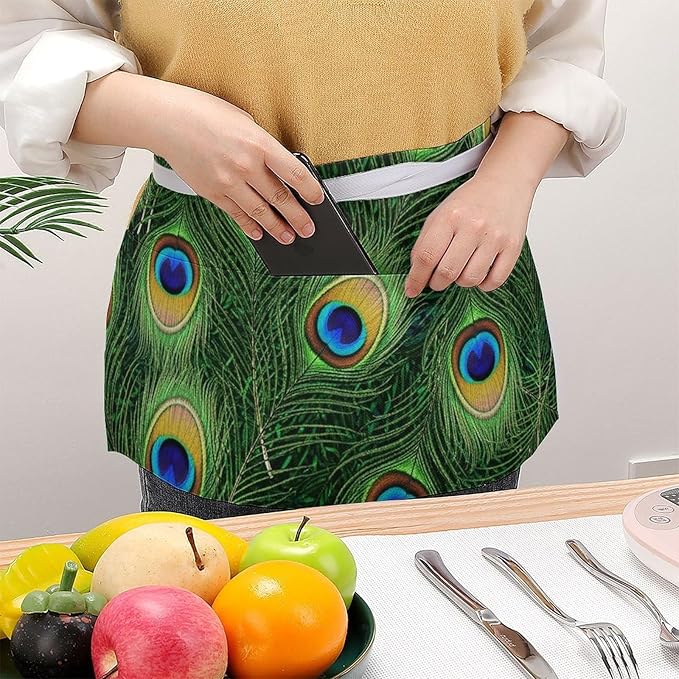Server Waist Aprons Waitress Unisex Chef Works Half Apron with 3 Pockets