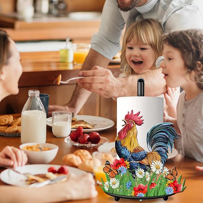 Hexagram Rooster Decor Rooster Kitchen Decor Bathroom Decorations Rustic Home Gifts Farmhouse Paper Towel Holder Countertop Standing Cute Chicken Kitchen Decorations Gifts for Housewarming