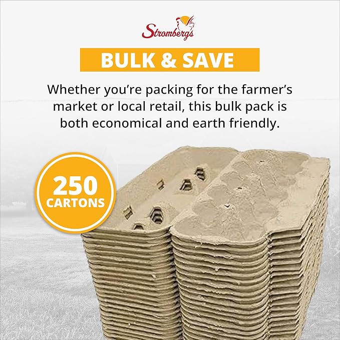 Stromberg's Decorative Print Large Egg Cartons, Eco-Friendly, Perfect for Farmer's Markets, Advertise Fresh, Handgathered Eggs from Happy Hens, 250 Pack