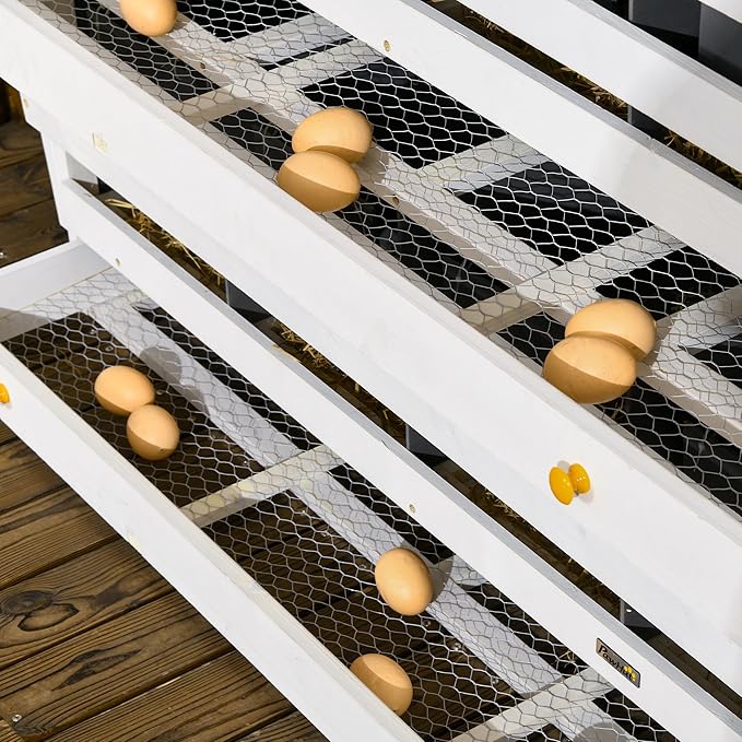 PawHut Chicken Nesting Box, Wooden Roll Out Lay Nesting Boxes for 16-32 Chickens, with 8 Compartments, 2 Egg Collection Trays, 4 Perches, for Chicken Coop, Chicken Run, Gray