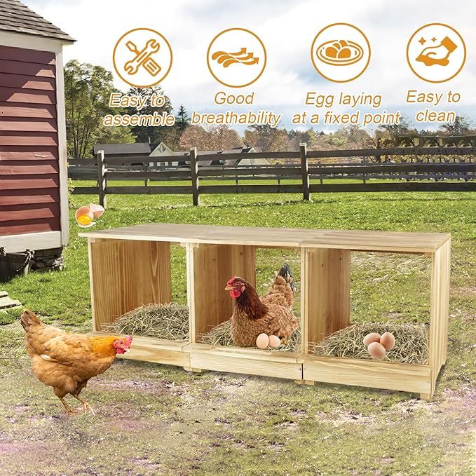 Nesting Boxes for Chickens 3 Compartments Chicken Nesting Boxes Wall Mount Nest Box for Chicken Coop Versatile Use Wood Nesting Boxes for Hens Easy to Assemble for Chickens, Hens, Ducks