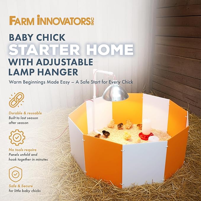 Farm Innovators 3700 Baby Chick Corral Starter Home Coop Kit with 10 Plastic Panels and Adjustable Brooder Lamp Hanger for Up To 15 Chicks