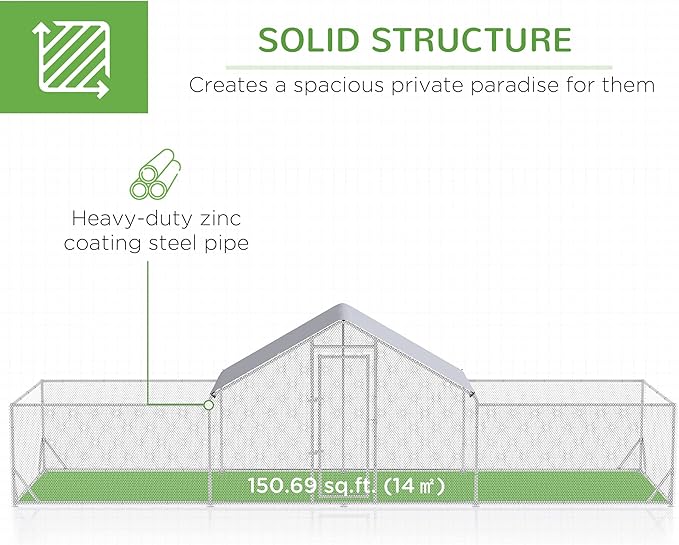 PawHut Large Chicken Coop Metal Chicken Run for Chickens with Waterproof and Anti-UV Cover, Spire Shaped Walk in Fence Cage Hen House for Outdoor and Yard Farm Use, 1" Dia, 23' x 6.6' x 6.4'