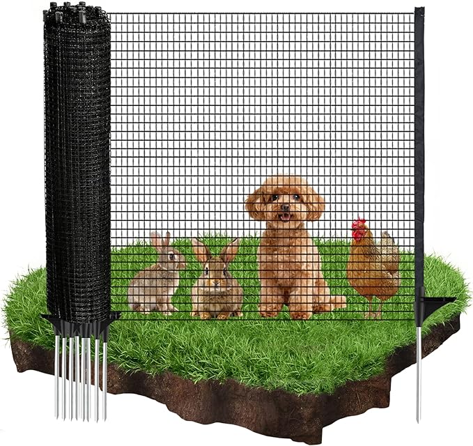 Temporary Fence with Posts, 4'x50' Plastic Fencing Garden Fence Animals Barrier with Fiberglass Stake Windbreak Rope, Portable Snow Fences, Fencing for Dogs Outdoors Backyard (Black)
