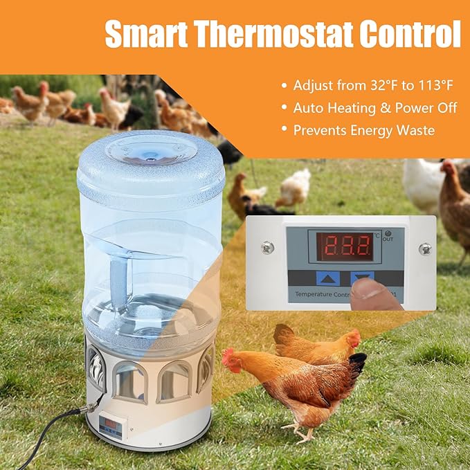 Chicken Water Heater, Heated Water Bowl for Chickens, Chicken Water Heater with 5 Gallon Bucket, All-Season Heated Poultry Waterer for Chickens and Ducks
