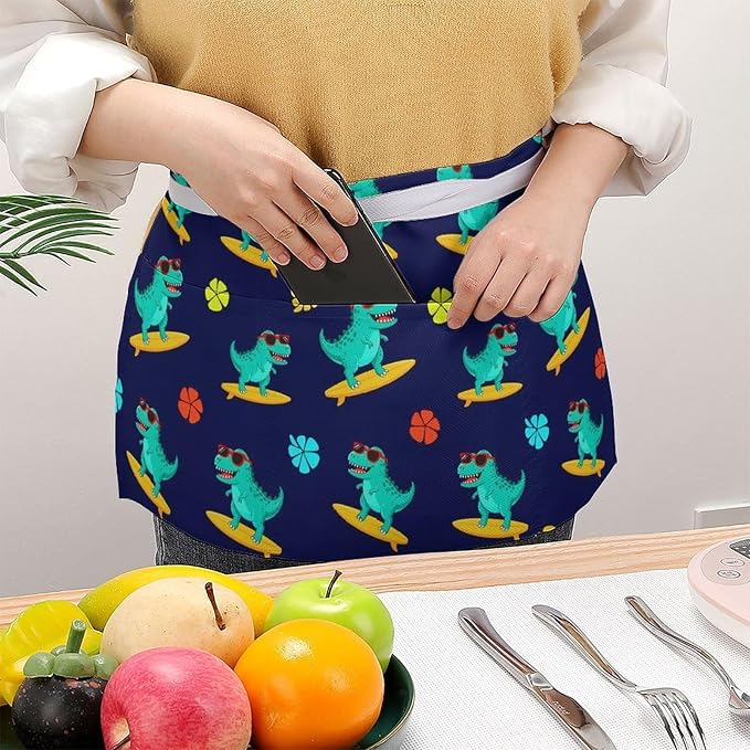 Server Apron with 3 Pockets Waist Waiter Waitress Half Apron Short Aprons