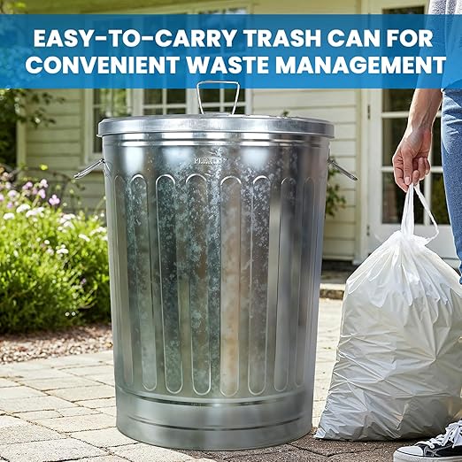 Plexon 31 Gallon Metal Trash Can and 20 Gallon Metal Trash Can with Lids Outdoor Garbage Cans Heavy Duty Galvanized Buckets with Lids for Garage Workshop Ash Storage Farmhouse, Bundle