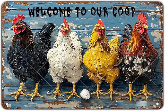 Chicken Coop Sign Welcome to Our Coop Vintage Metal Tin Sign for Chicken Accessories Indoor Outdoor Decor 16x12 Inch