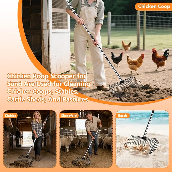 Chicken Poop Scooper for Sand, 15-Inch Large Adjustable Metal Chicken Manure Scoop, Chicken Coop Scooper for Sand Suitable for Chicken Coops, Rabbit Coops, Stables, Gardens, Beaches