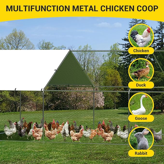 GarveeLife Large Metal Chicken Coop with Waterproof and Anti-UV Cover, Walk-in Poultry Cage, Outdoor Chicken Run for Backyard Farm Use, 9.8x19.7X 6.6 FT