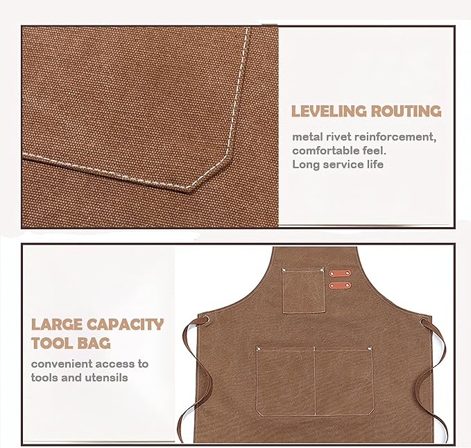 Multi-Pocket Waterproof Oil-Proof Canvas Cotton Apron Cross-Back Adjustable Straps For Chefs Barbers Carpenters