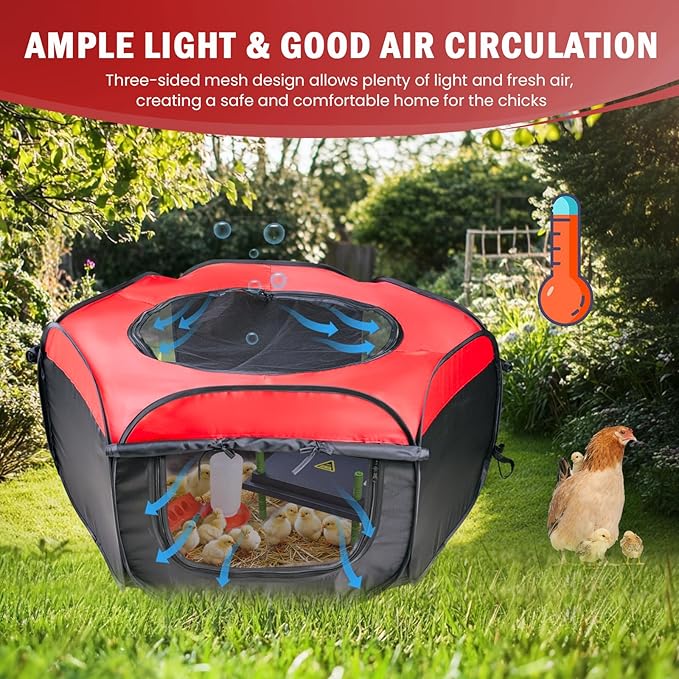 Chicken Brooder Box for Chick Starter Kit - 10 * 12inch Brooder Heating Plate Chick Brooder Pen Chicken Brooder Box 4-in-1 Bundles with Chicken Feeder, Waterer (Brooder Set,Red)