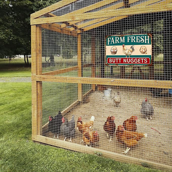 Farm Fresh Butt Nuggets Metal Tin Sign Funny Chicken Coop Sign For Farmhouse Coop Funny Outdoor Chicken Yard Wall Decor 8x12 Inch