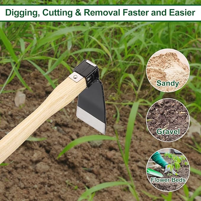 HARFINGTON Garden Hoe 15" x 4.72" Steel Hoe Garden Tool Anti-Rust with Non-Slip Wooden Handle Edger Weeder Shovel for Backyard Loosening Farm Planting Weeding
