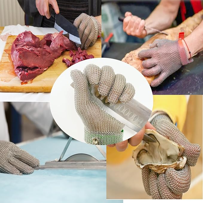 Cut Resistant Stainless Steel Metal Mesh Glove, Food Grade Chainmail Glove for Cutting, Butcher Gloves for Oyster Shucking Fish Filleting Food Processing Leather Cutting (Large (Pack of 1))