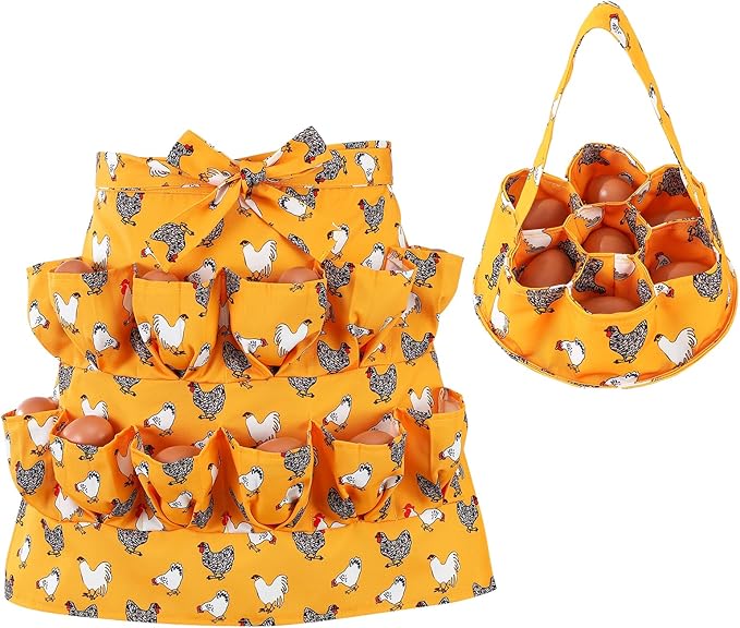 Egg Collecting Apron and Basket, 12 Pouches Chicken Egg Apron, 7 Pouches Chicken Eggs Basket, Collector Chicken Eggs