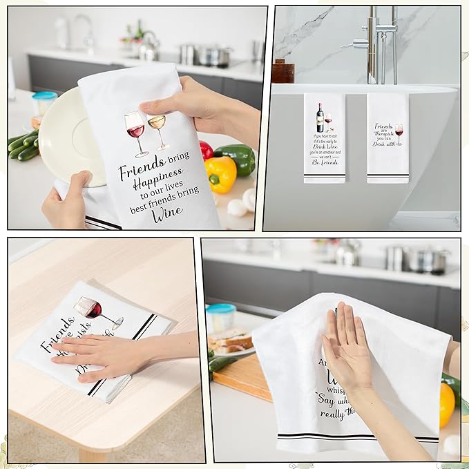 GROBRO7 Funny Wine Hand Towel - 6Pcs Wine Theme Kitchen Decorative Soft Polyester Dish Towels for Bar Dining Room Bathroom Home Party Decor, Housewarming Gift for Hostess Men Women