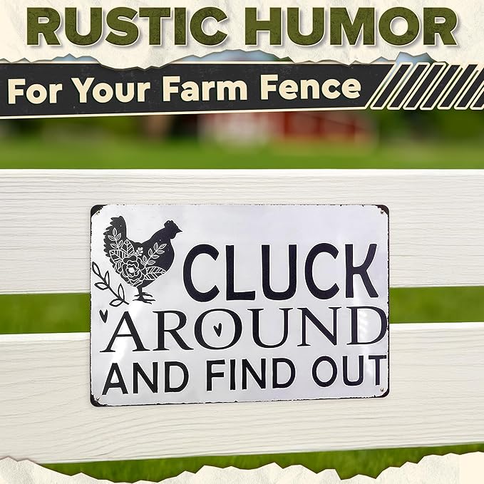Rustic Chicken Coop Sign – Metal Rooster Decor for Barn or Kitchen, Farmhouse Tin Sign 8 x 12 inch, Country Farm Decorations, Vintage Chicken Wall Art