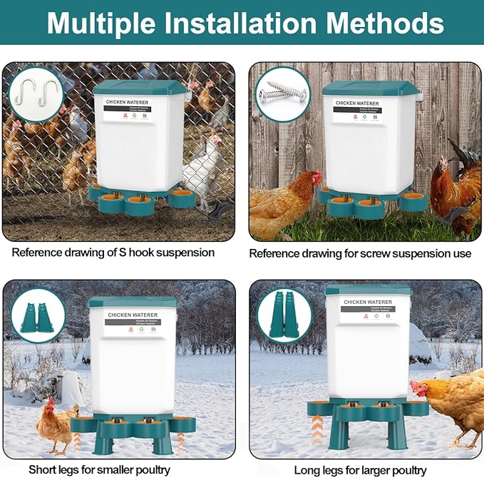 Hanging Heated Chicken Waterer, 3 Gallon Plastic Chicken Water Heater Heated Poultry Drinker, Detachable Legs, Winter and Summer Dual-use, Poultry Water Heater for Chicken Goose Duck - Dark Blue