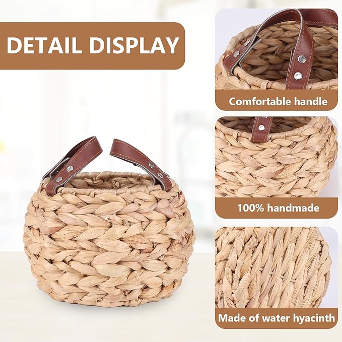 Farmhouse Egg Basket, Water Hyacinth Egg Collecting Basket,Round Wicker Basket with Handle,Large Capacity and Carrying Fresh Eggs,Egg Holder Countertop Cottage Decor for Kitchen