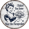 AWISZZZ Shut Up Cupcakes Metal Sign 8x8in Round Funny Plaque for Bakery Kitchen Wall Decor Baker Gift