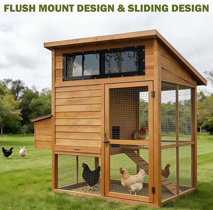 2 Pack Shed Windows, 10"x 18" Black Sliding Window Suitable for Chicken Coop, shed, Household, Barn - Transom Window with Tempered Glass and Fiberglass Screen (BK,10''x 18'')