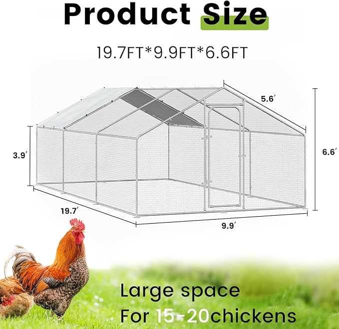 BOSSIN Large Metal Chicken Coop with Waterproof Cover, Poultry Cage Spire Shaped Coop, Walk-in and Heavy Duty Design, Chicken Run Duck House Resistant to Wind, rain, and UV Cover for Farm Yard Use
