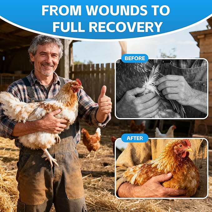 Chicken Wound Spray – Poultry Care & Healing Aid for Wounds, Pecking Injuries, Bumblefoot, Cuts & Burns – Skin Repair for Vent Prolapses – 300ml