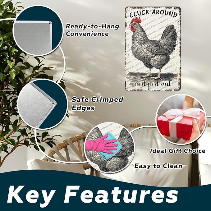 Cluck Around And Find Out Chicken Tin Sign For Chicken Coop Home Yard Outdoor Chickens Plaque Wall Decor Art 12x8 Inch