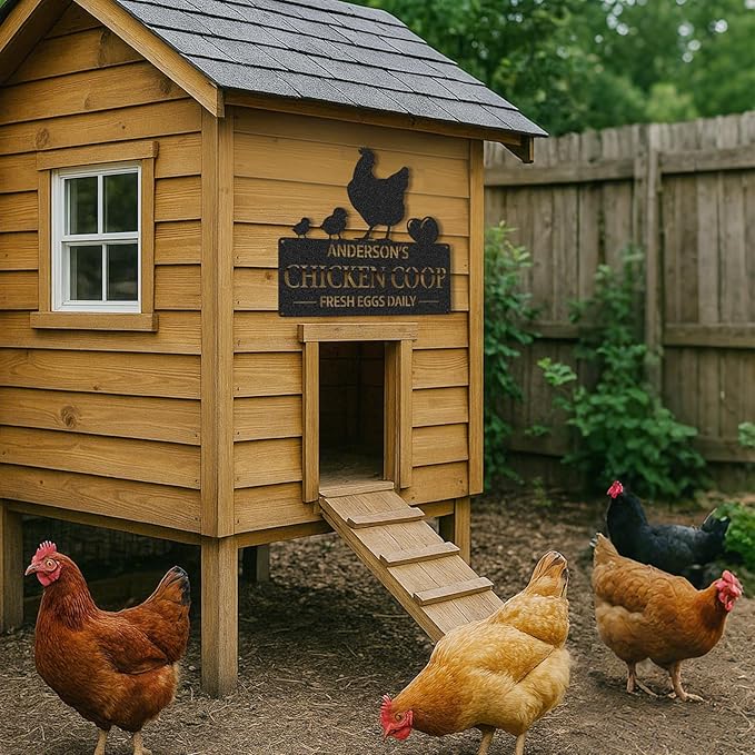 Personalized Chicken Coop Signs, Outdoor Chicken Coop Decor, Vintage Farmhouse Wall Decor, Custom Metal Name Sign for Farm Yard Garden Home, Gifts for Chicken Lovers Color02
