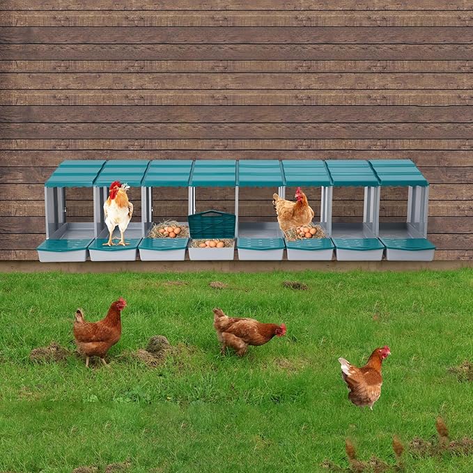 Chicken Nesting Boxes 8 Compartment PP Nesting Box with Inclined Nesting Boxes & Vented Holes Wall Mount Chicken Laying Boxes for Chicken Coop (Green)
