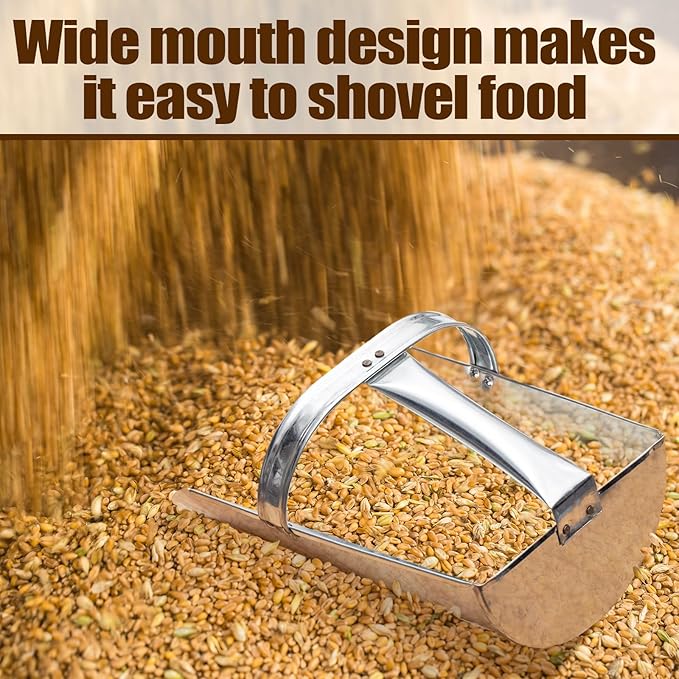 Domensi 2 Pcs Heavy Duty Metal Feed Scoops, Large 4 Qt & 2.5 Qt Galvanized Steel Horse Feed Scoop for Grain, Livestock, Chicken & Dog Food, Easy Clean