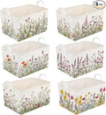 CHENGU 6 Pack Spring Floral Storage Bins Collapsible Wildflower Baskets with Handles Large Multicolored Flower Basket Farmhouse Foldable Organizers Rustic Home Decor for Bedroom Office Home