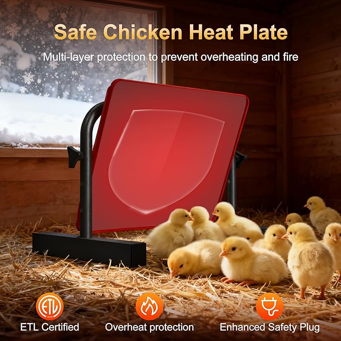 Chick Heat Plate, 15" x 10"Large Brooder Heating Plate for Poultry, Safe Chicken Brooder Heater, Chick Warmer, 60W, 3 Levels, Fast & Even Heating, 3 Adjustable Height/Angle, Energy-Saving