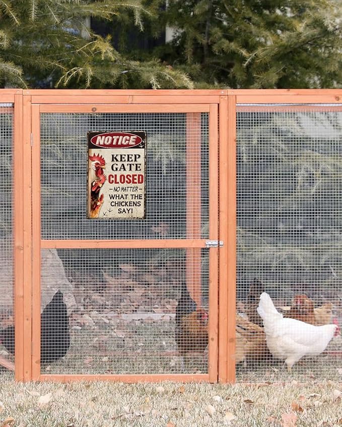 Funny Chicken Coop Metal Sign Keep Gate Closed Humorous Farm Decor Sign Chicken Keeper Gift 8x12 Inch