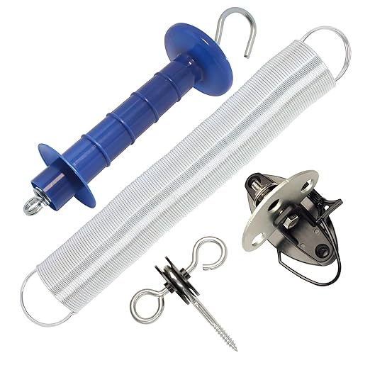 2 Pack Electric Fence Gate Kit, with Spring Gate Handle, 2 Anchor Insulators and 19.69-Feet Tension Big Spring，for Electric Fence Gate Livestock Fence Agricultural Fencing and Pasture