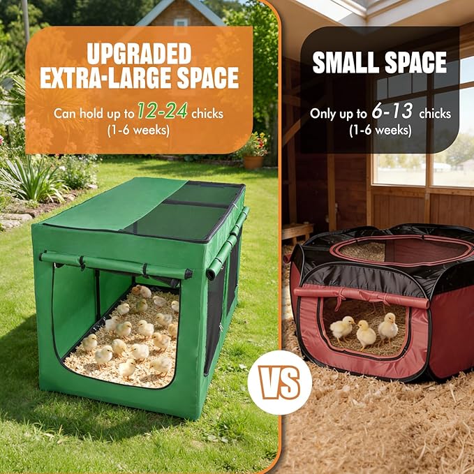 Brooder Box for Chicks, Chicken Run Large Chick Starter Kit Portable Brooding Pen with Breathable Mesh&Waterproof Pad Outdoor Indoor